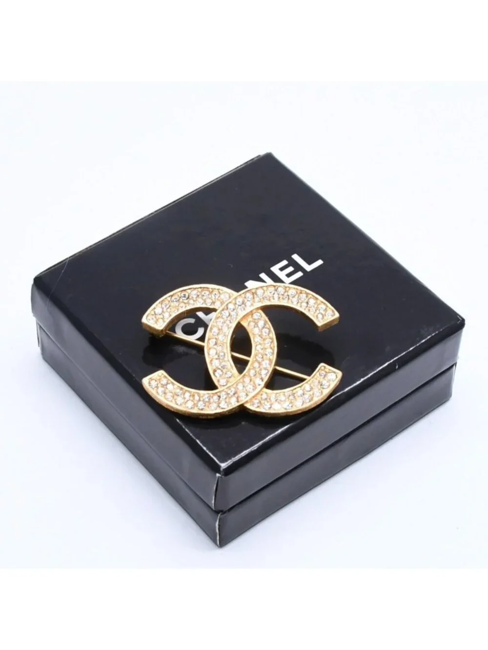 Chanel Brooch Rhinestone CC Logo Gold